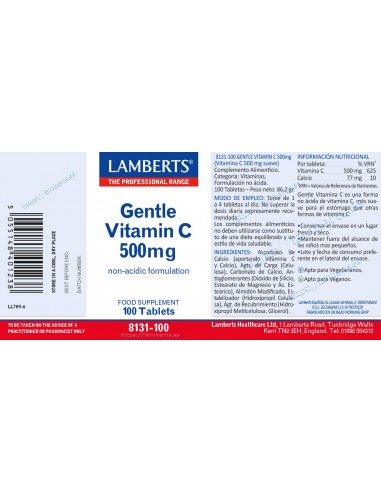 Lamberts Gentle Vitamina C 500mg 100...
