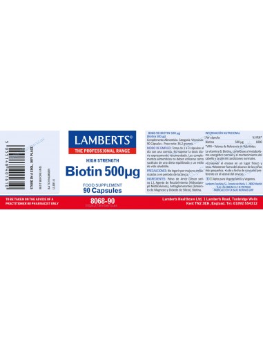 Lamberts Biotina 500ug 90 Cápsulas
