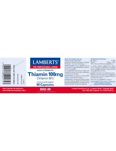Lamberts Tiamina B1 100mg 90 Cápsulas