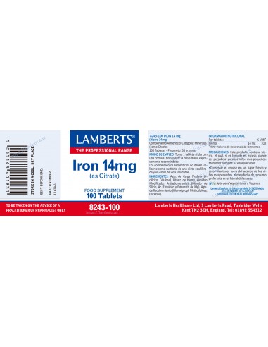 Lamberts Hierro 14mg 100 Comprimidos