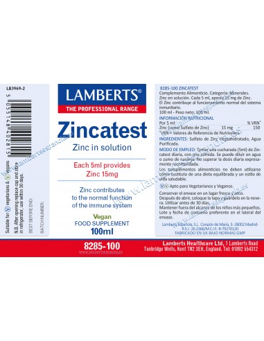 Lamberts Zincatest 100 ml Líquido 100ml