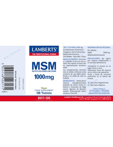 Lamberts MSM 1000mg 120 Comprimidos