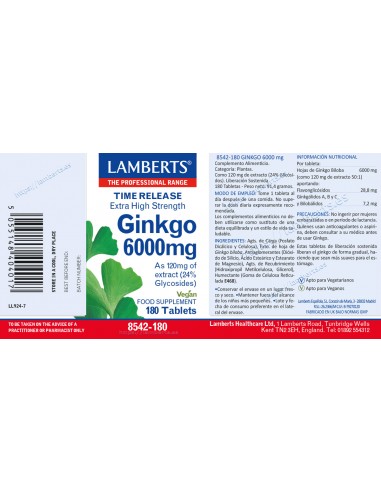 Lamberts Ginkgo Biloba 6000mg 180...