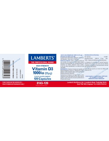 Lamberts Vitamina D3 1000UI 120 Cápsulas