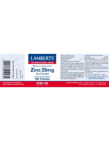 Lamberts Zinc 25mg 120 Comprimidos