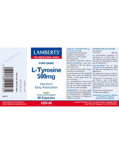 Lamberts L-Tirosina 500mg 60 Cápsulas