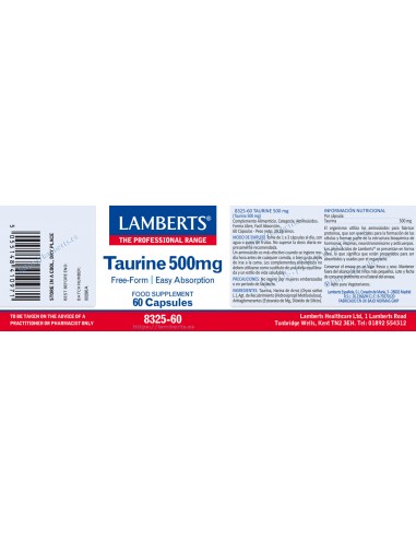 Lamberts Taurina 500mg 60 Cápsulas