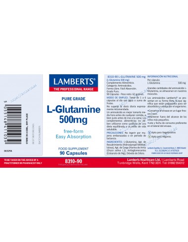 Lamberts L-Glutamina 500mg 90 Cápsulas