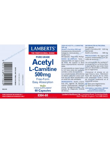 Lamberts Acetyl L-Carnitina 500mg 60...