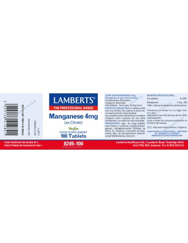 Lamberts Manganese Citrate 4mg 100...