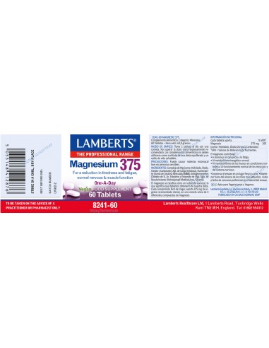 Lamberts Magnesio 375 mg por tableta...