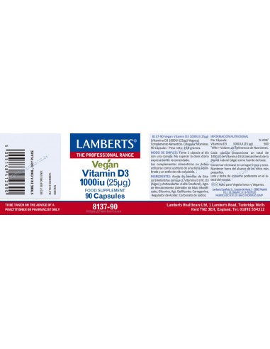 Lamberts Vitamina D3 1000ui Vegana 90...