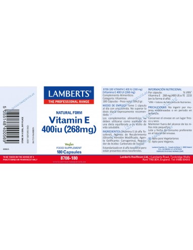 Lamberts Vitamina E 400IU 180...