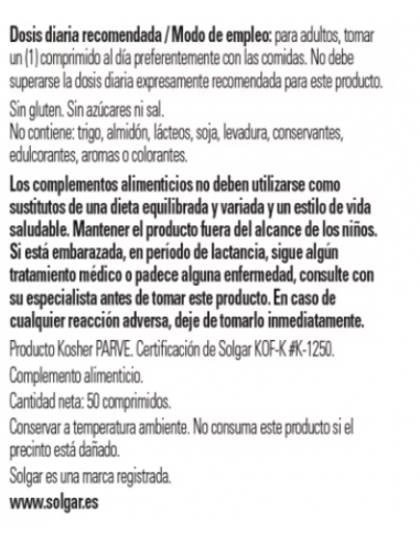Solgar Selenio 200mcg 50 Comprimidos