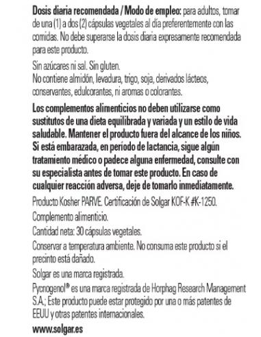Solgar Pycnogenol 30mg 30 Cápsulas