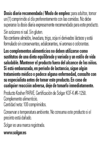 Solgar Biotina 300mcg 100 Comprimidos