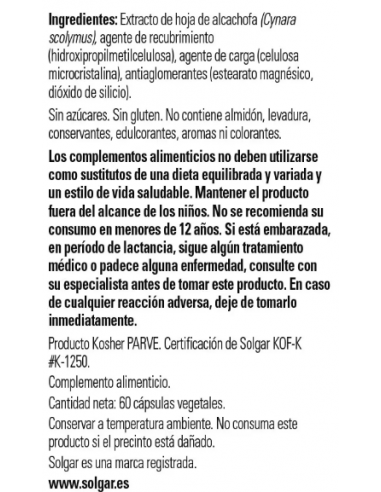 Solgar Alcachofa 60 Cápsulas