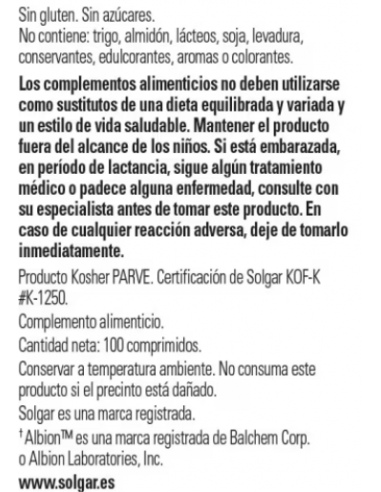 Solgar Zinc Quelado 100 Comprimidos