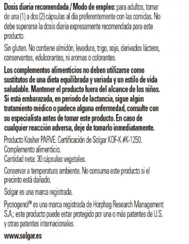 Solgar Pycnogenol 100mg 30 Cápsulas