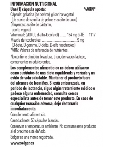 Solgar Vitamina E 134mg (200ui) 50...