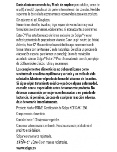 Solgar Ester-C Plus 500mg 100 Cápsulas