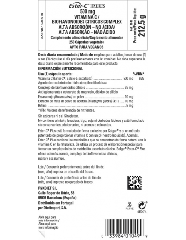 Solgar Ester-C Plus 500mg 250 Cápsulas
