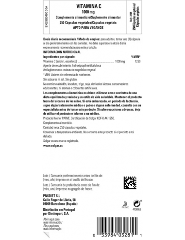 Solgar Vitamina C 1000mg 250 Cápsulas