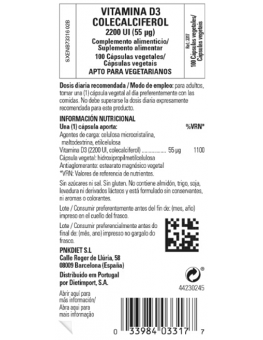 Solgar Vitamina D3 2200IU 100 Cápsulas
