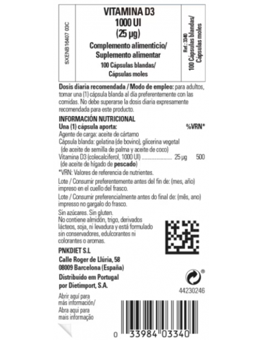 Solgar Vitamina D3 1000uUI 100 Cápsulas