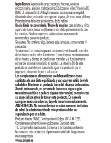 Solgar Vitamina D3 1000IU Masticable...