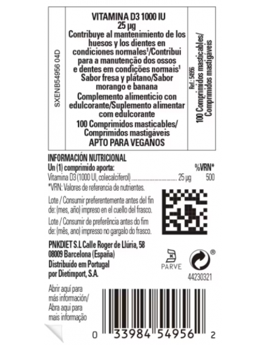 Solgar Vitamina D3 1000IU Masticable...