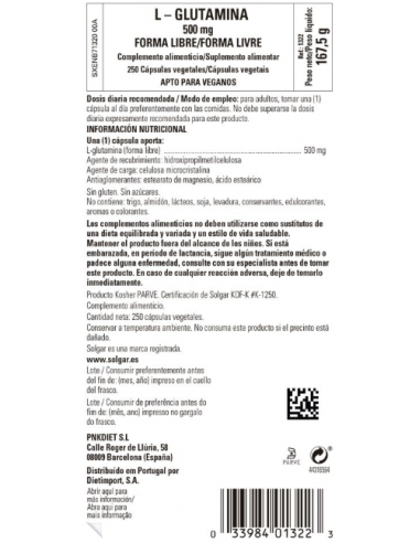 Solgar L-Glutamina 500mg 250 Comprimidos