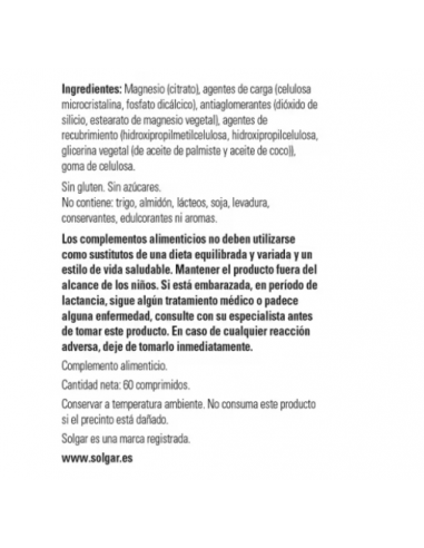 Solgar Citrato de Magnesio 60...