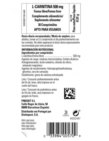 Solgar L-Carnitina 500mg 30 Tabletas