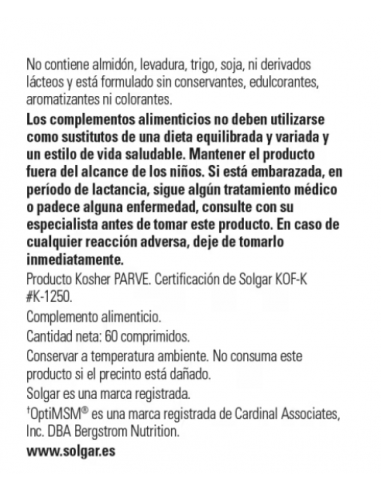 Solgar MSM 1000mg 60 Comprimidos