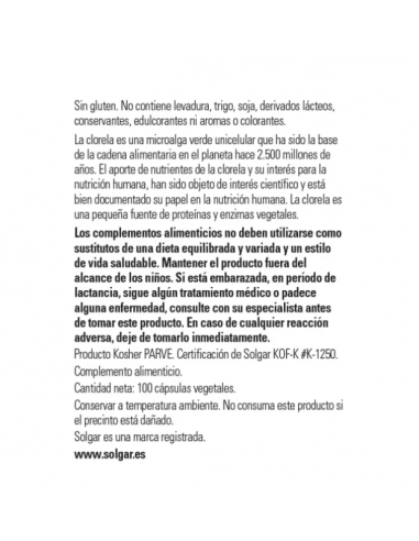 Solgar Clorella 520mg 100 Cápsulas