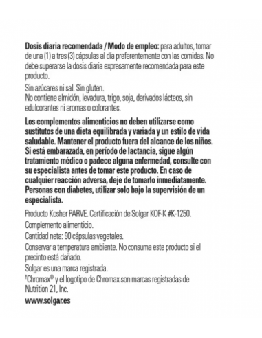 Solgar Picolinato de Cromo 200mcg 90...