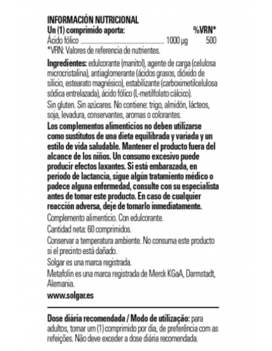 Solgar Folato 1000mcg 60 Comprimidos