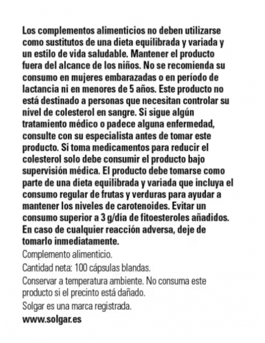 Solgar Fitosterol Complex 100 Cápsulas