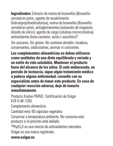 Solgar Boswellia 60 Cápsulas