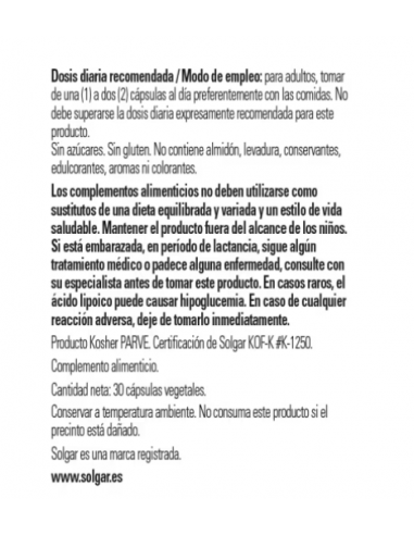 Solgar Acido Alfa Lipoico 60mg 30...