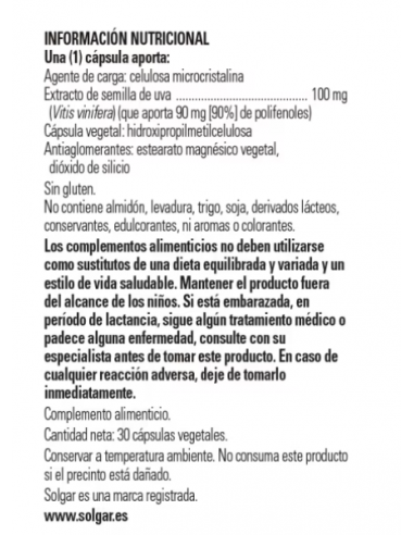 Solgar Extracto Semilla Uva 30 Cápsulas