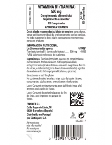 Solgar Vitamina B1 500mg 100 Comprimidos