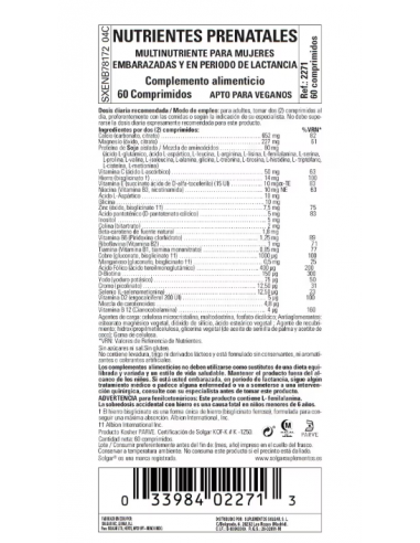 Solgar Nutrientes Prenatales 60 Tabletas