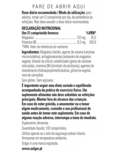 Solgar Magnesio + B6 100 Comprimidos