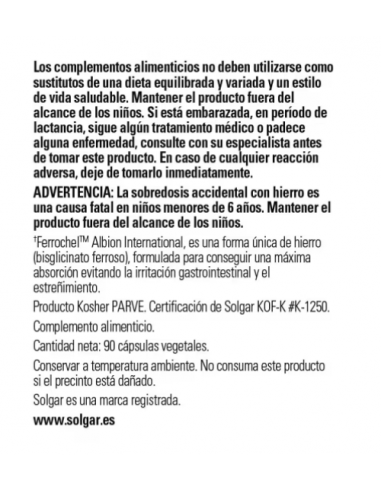 Solgar Hierro Gentle 20 mg 90 Cápsulas