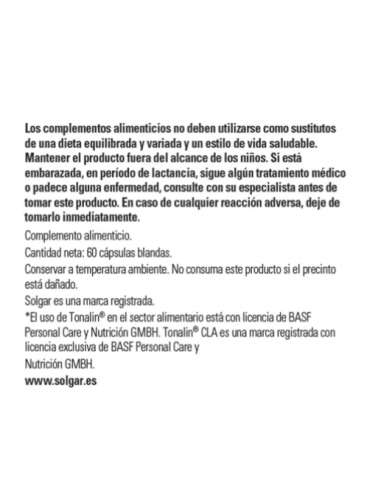 Solgar Tonalin Cla 60 Cápsulas