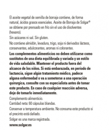 Solgar Aceite Borraja 60 Softgels