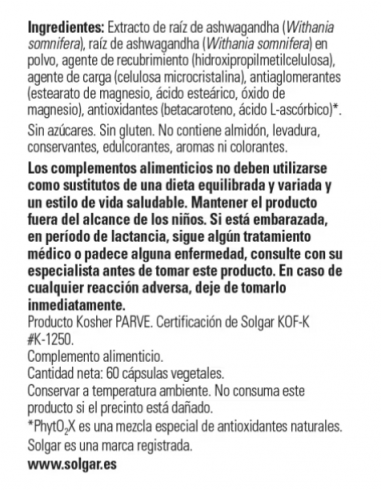 Solgar Ashwaganda 60 Cápsulas